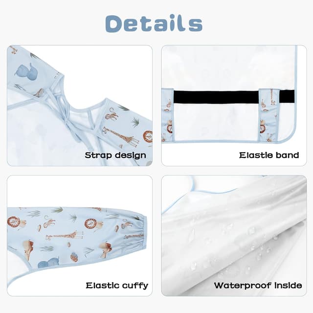 Detalle de Vicloon Lätzchen mit Ärmeln für Baby & Kleinkind, wasserdicht, für Hochstuhl und Babystuhl (blau)