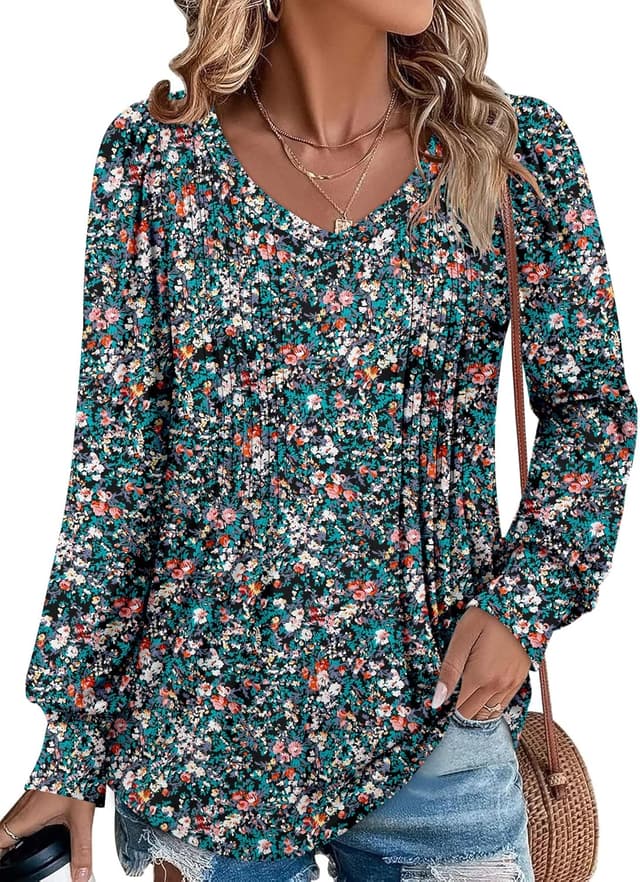 Detalle 2 de KISSMODA women’s puff long sleeve V-neck tunic top for leggings