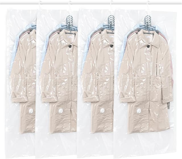 Detalle de Hanging Vacuum Storage Bags QH7 (4-pack) – clear reusable vacuum bags with hanging hooks