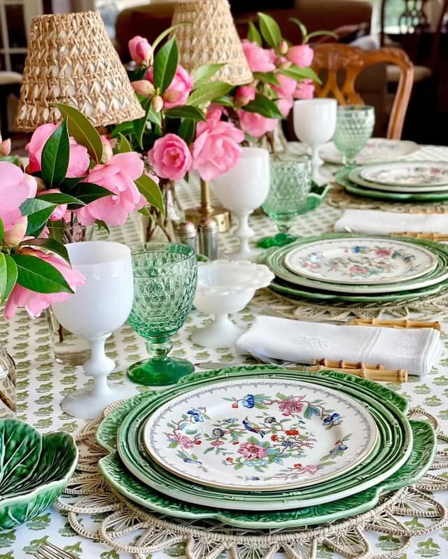 Detalle de Cotton Print Club Emerald Green Indian Block Print Rectangle Tablecloth (60x90 in)