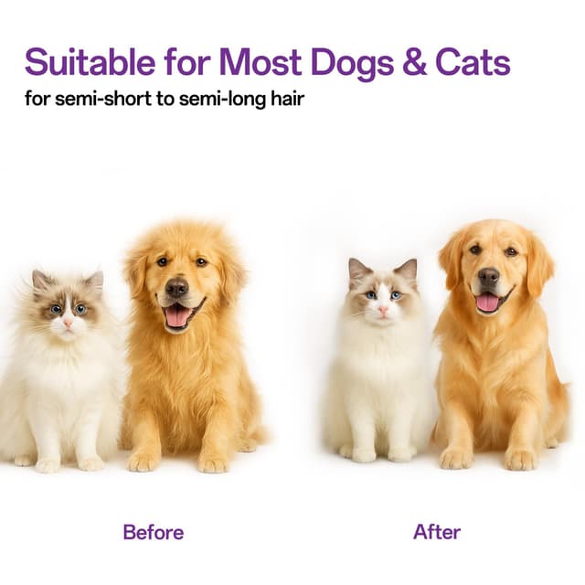 Detalle 2 de ACE2ACE Haustier-Bürste für Hund und Katze (Langhaar & Kurzhaar) mit One-Touch-Reinigung, Violett