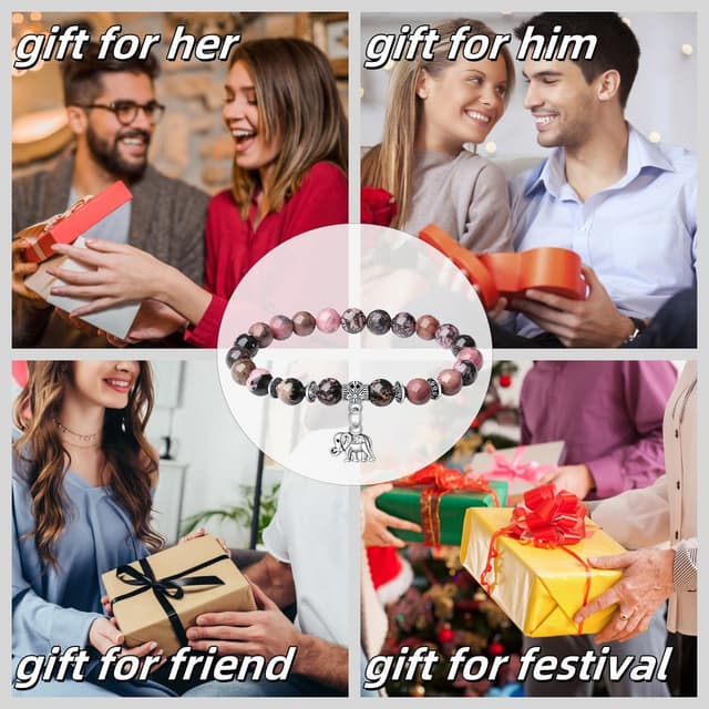 Detalle de XIANNVXI 8mm Crystal Elephant Bracelet – good luck & strength beaded jewellery gift