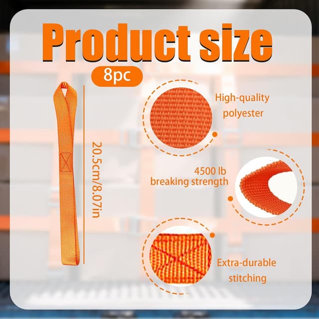 Detalle de Dryxog 8 Stück Zurrschlaufen (20,5 cm) aus weichem PP – Koffergurt, Spanngurt für Ladungssicherung