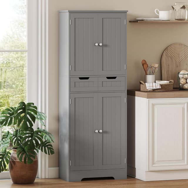 Thumbnail 6 de HOMCOM Meuble de salle de bain avec tiroir et portes, étagère réglable, 60 x 30 x 160 cm (gris)