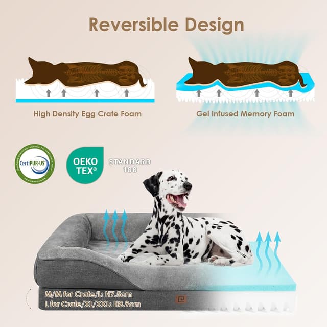 Detalle de EHEYCIGA Memory Foam Dog Bed Large (91x68x17cm) with Orthopedic Support, Waterproof Liner and Washable Cover