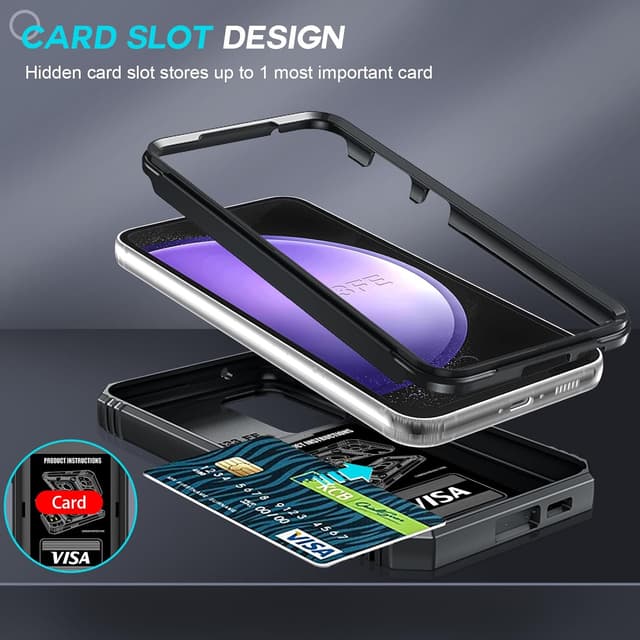 Thumbnail 6 de LeYi Military-Style Case for Samsung Galaxy S23 FE with Camera Lens Slider + 2-Pack Tempered Glass & Ring Stand (Black)