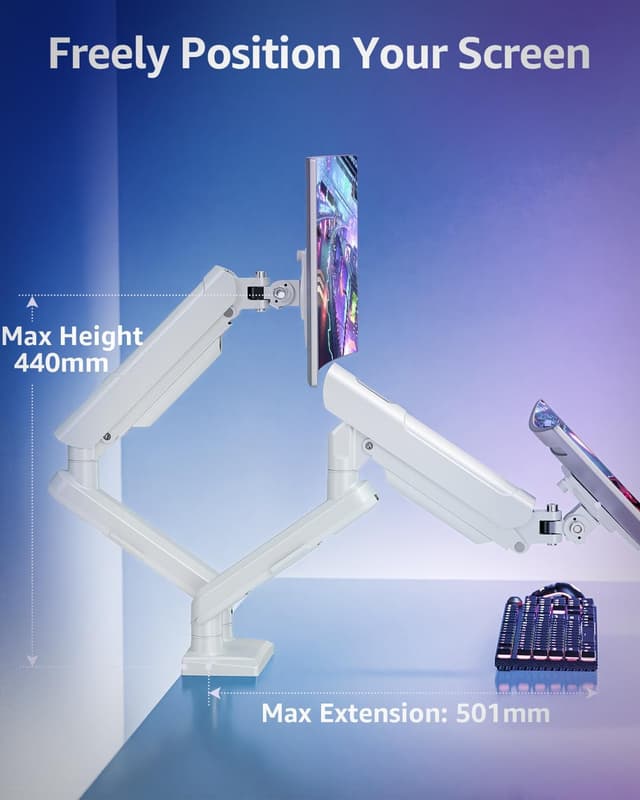 Detalle de ELIVED EV6012W Supporto per monitor doppio (2 monitor) 13–32" con VESA 75/100 mm, bianco