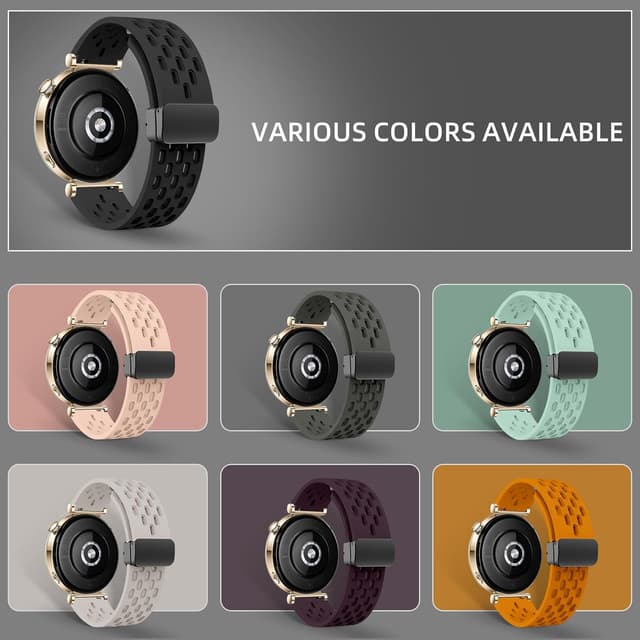 Detalle de MaEiol 18mm Silicone Strap with Magnetic Folding Clasp for Huawei Watch GT 6/5/4 (41mm) and selected Garmin models – Black