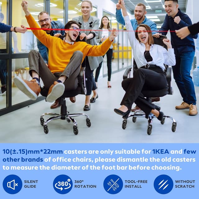 Thumbnail 6 de WEWILL Bürostuhl Rollen für Hartboden (Gummi-/Polyurethan-Rollen) – 10 x 22 mm, nur kompatibel mit 1KEA