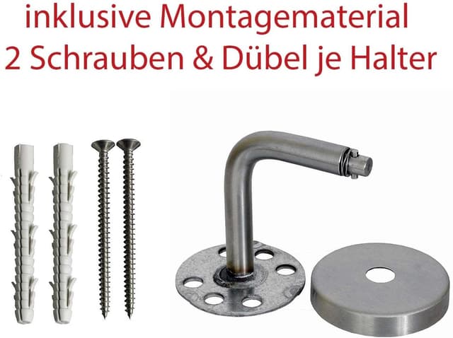 Detalle de Edelstahl-Handlauf TIBU Ø 42,4 mm, 380 cm – mit gerader Endkappe und 4 gewinkelten Haltern
