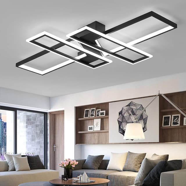 Detalle 2 de EIDISUNY 94W Dimmable Rectangle LED Ceiling Light with Remote (Black)
