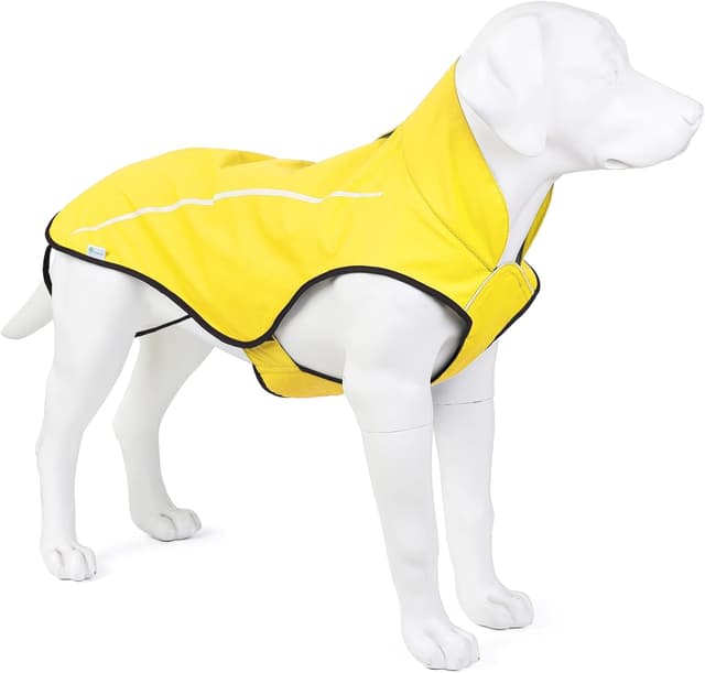 Detalle de Mile High Life dog raincoat (XXS, Yellow) – lightweight waterproof jacket with reflective stripe