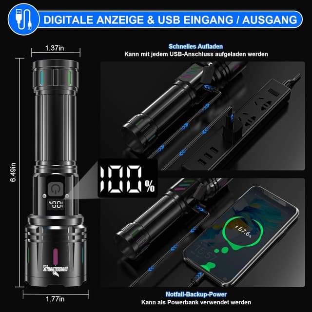 Detalle de Shadowhawk S1007 Taschenlampe 500000L đŠ