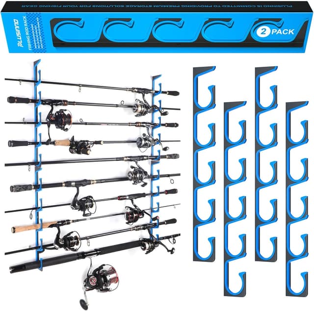 Detalle de PLUSINNO H5 Horizontal Fishing Rod Holders for Garage (Wall/Ceiling Mounted, Up to 5/10/20 Rod Storage)