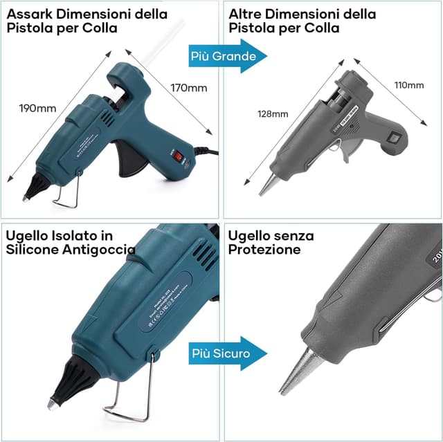 Detalle de Assark pistola per colla a caldo 60/100 W con 15 bastoncini da 11 mm x 220 mm