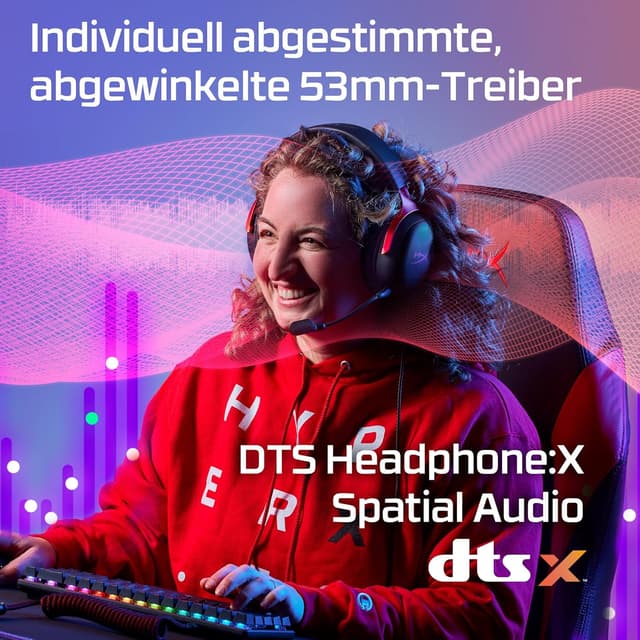 Detalle de HyperX Cloud III Gaming-Headset kabelgebunden mit 53-mm-Treibern, DTS und Noise-Cancelling-Mikrofon (Schwarz/Rot)