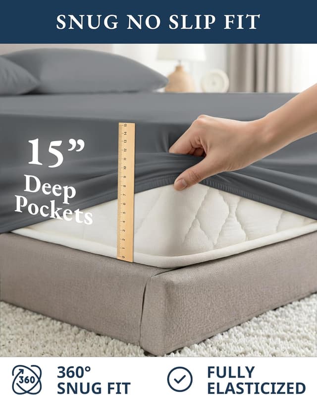 Thumbnail 6 de Lane Linen 100% Organic Cotton Twin Size 3-Piece Bed Sheets Set (Charcoal, Classic Percale)