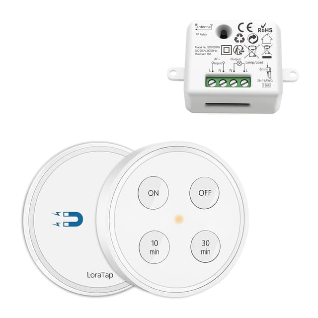Detalle de LoraTap Interruttore Luce Senza Fili con telecomando e timer (10/30 min) + modulo relè RF 10A