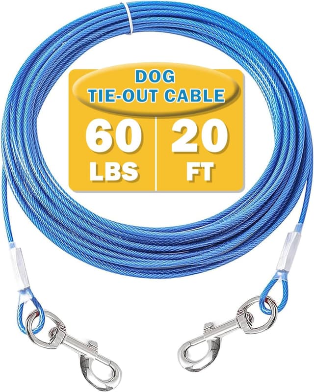 Detalle de Mi Metty Dog Tie Out Cable (Blue, 20ft / 6M) – chew-proof tether for small dogs up to 60lb