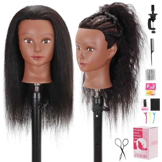 Detalle de YODIDI Mannequin Head with 100% Human Hair (16 inch) for Hair Styling Practice
