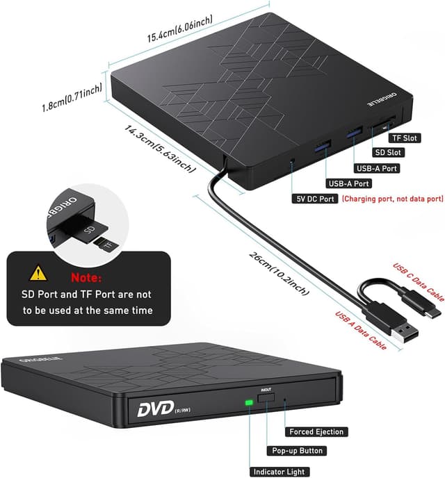 Thumbnail 5 de ORIGBELIE 6 in 1 Externes CD DVD Laufwerk USB 3.0 đ