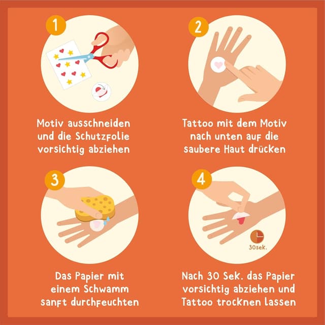 Detalle 2 de Famifidus hautfreundliche Kinder Tattoos (Set mit 120 Motiven) – vegan, dermatologisch geprüft, Made in Germany