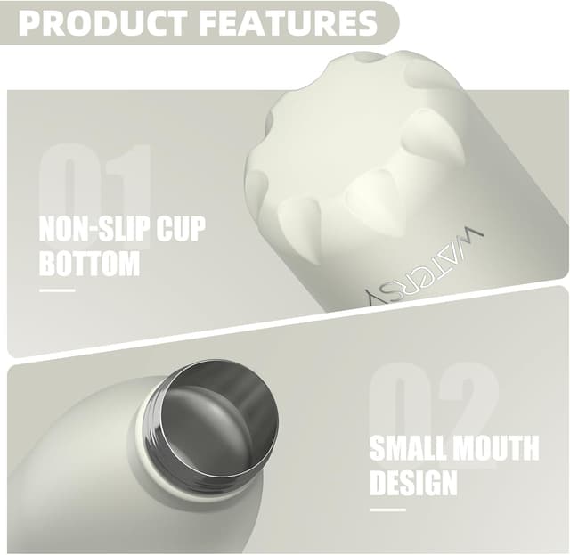 Detalle de WATERSY Stainless Steel Insulated Water Bottle (Cream White) – double-walled vacuum flask, 500ml