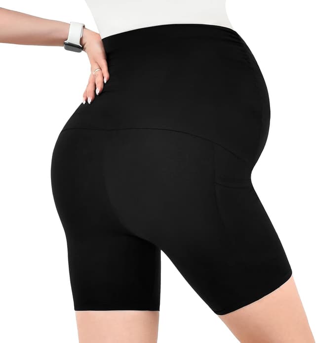 Detalle de Walifrey Damen Umstandsleggings mit Taschen, High Waist und blickdichtem Stoff (schwarz)