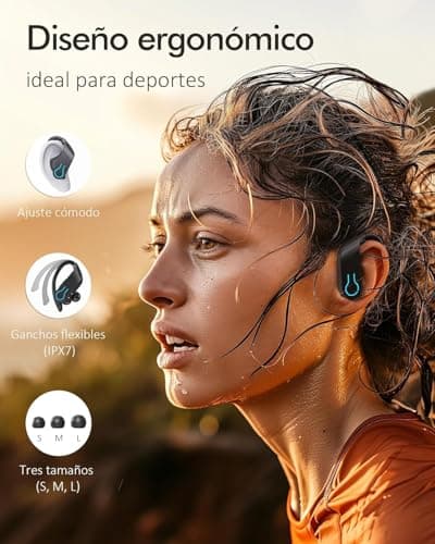 Detalle de Paekole Auriculares Bluetooth deportivos con gancho y Bluetooth 5.3 (IPX7, 4 micrófonos ENC y hasta 120 h)