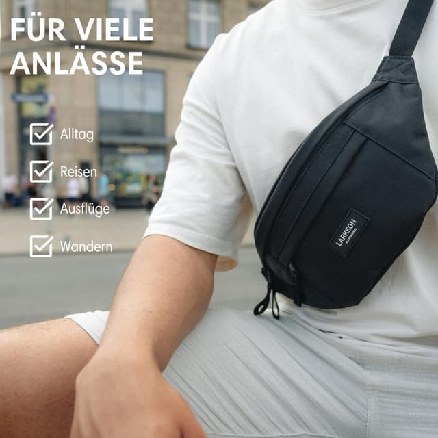 Detalle de LARKSON Bauchtasche Grau Leo – Hüfttasche, Crossbody und Gürteltasche für Alltag, Sport & Outdoor