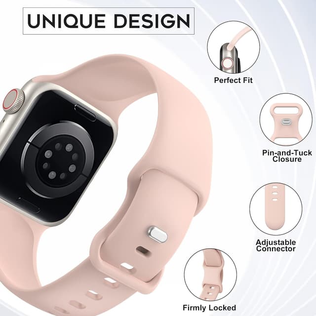 Detalle 2 de Higgs 4 Pack Sport Straps for Apple Watch (11/10, 42mm/40mm/41mm/38mm) – Soft Silicone Replacement Bands