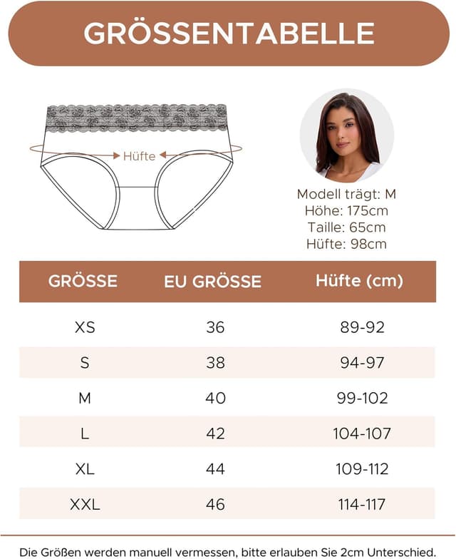 Detalle de INNERSY Damen-Slips aus Baumwolle mit Spitze (Mehrpack 6) – bequeme Hipster Unterwäsche