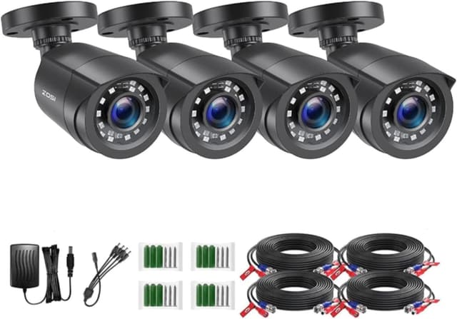 Detalle de ZOSI 4 Pack 2MP 1080p HD-TVI Outdoor/Indoor Bullet Security Cameras (Black) with IR Night Vision