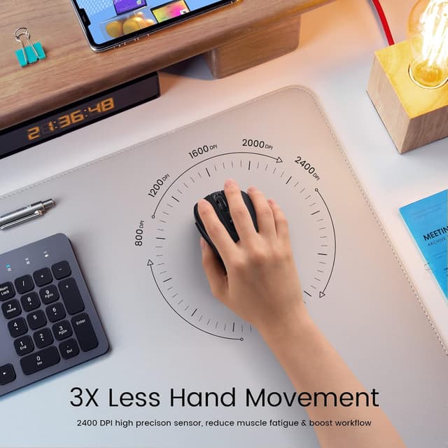 Detalle de HOTWEEMS Wireless Mouse D-09 (USB 2.4G) for Laptop, 5-Level 2400 DPI, Ergonomic 30° Design, 16 Months Battery, Black