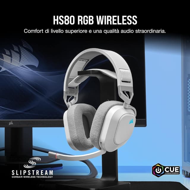 Detalle de CORSAIR HS80 RGB Wireless: cuffie da gioco multipiattaforma con Dolby Atmos e microfono omnidirezionale