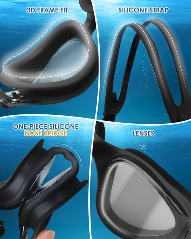 Thumbnail 5 de Updated Anti-Fog Swimming Goggles for Adults with UV Protection and Secure Fit (Black) – Men & Women