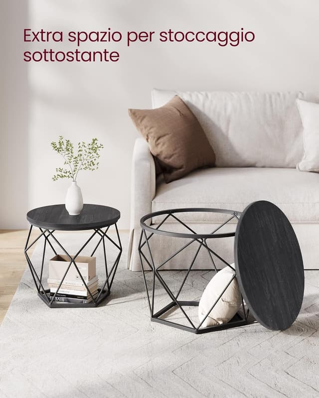 Thumbnail 6 de VASAGLE set di 2 tavolini da caffè rotondi LET040B22, con piano rimovibile e struttura in acciaio, nero