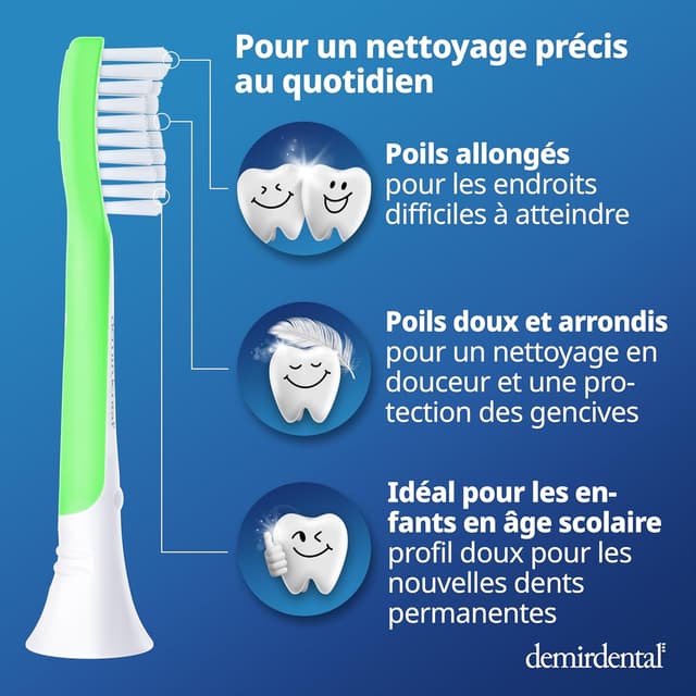 Detalle de Têtes de brosse demirdental pour Philips Sonicare Kids (7-10 ans) – lot de 8, vert