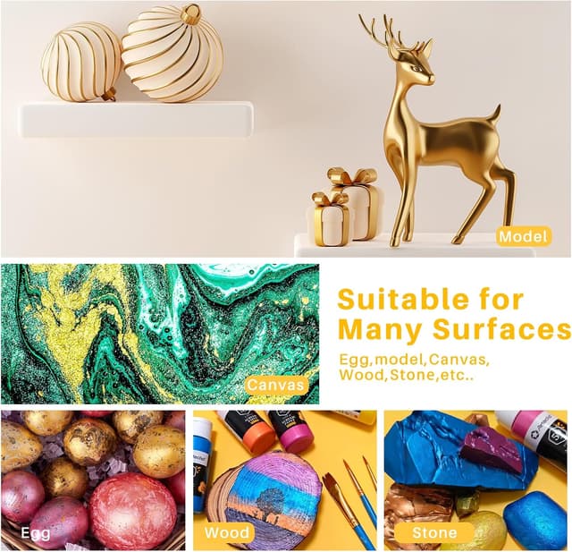 Detalle de Artecho Acrylfarben-Set metallisch 20 x 59 ml mit 10-tlg. Pinsel – wasserfest & lichtecht