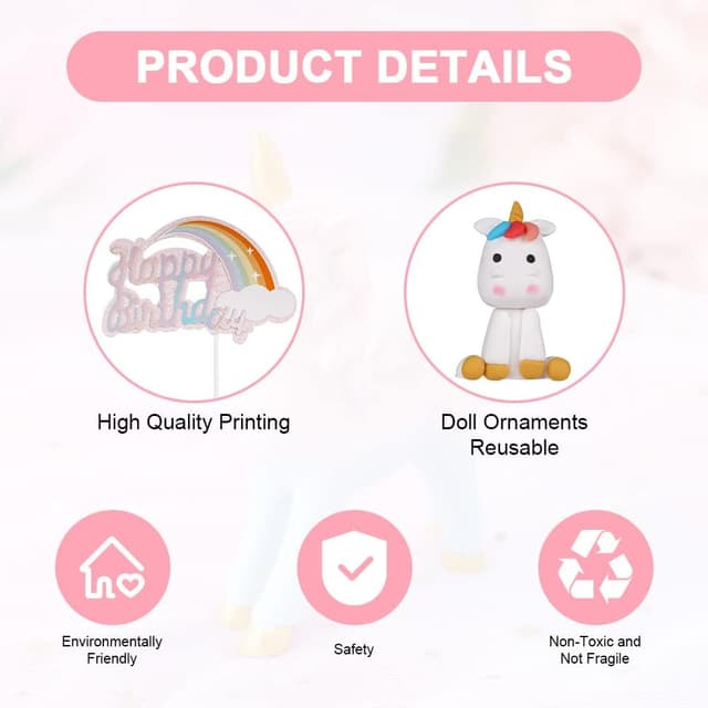 Detalle de OSDUE Einhorn Tortendeko Geburtstag – Regenbogen, Wolke & Ballons als Kuchen-Topper