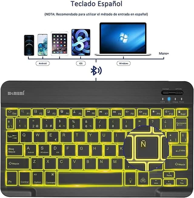 Thumbnail 2 de memumi Bluetooth Teclado Español Ñ con Retroiluminación RGB
