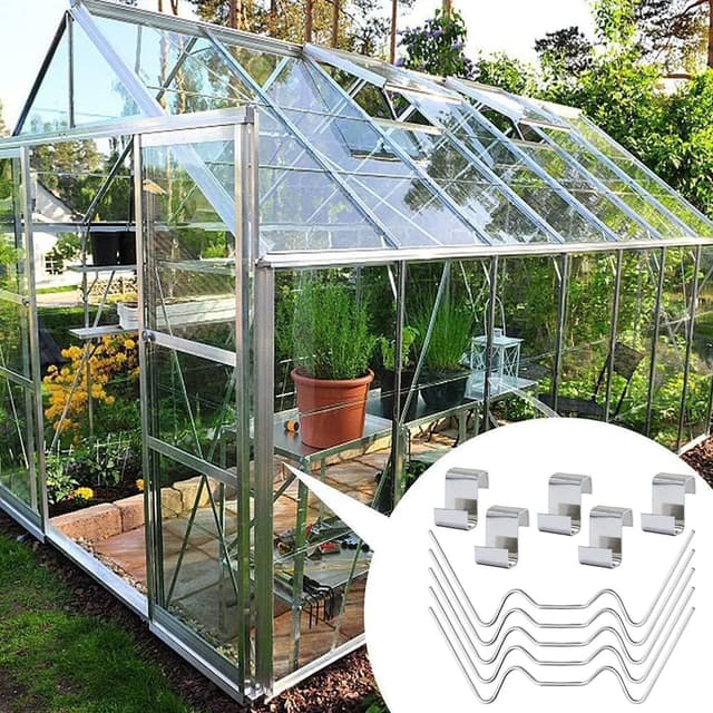 Detalle 2 de 50 pcs Greenhouse Glass Clips (25 W Glazing Clips & 25 Z Overlap Clips) – Stainless Steel glazing fixing clips for glass panels