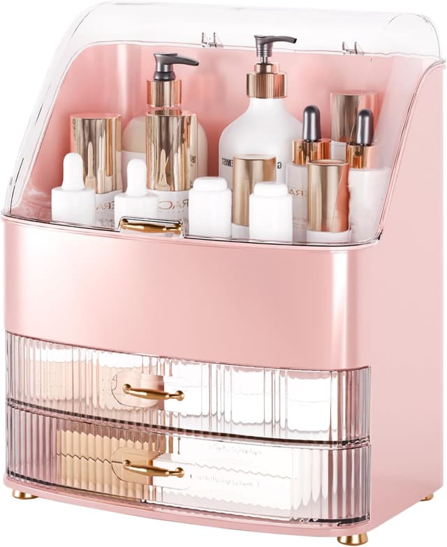 Detalle 2 de Lurcns Makeup Organiser with Drawers (Clear Lid) for Vanity, Bathroom Countertop & Skincare Storage