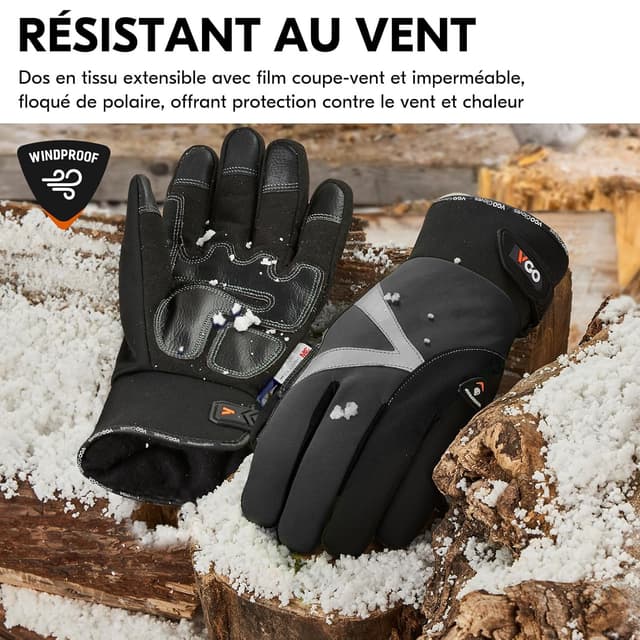 Detalle de Vgo... gants de travail hiver étanches avec écran tactile pour chambre froide et congélateur (SL8777FW, noir, XXL)