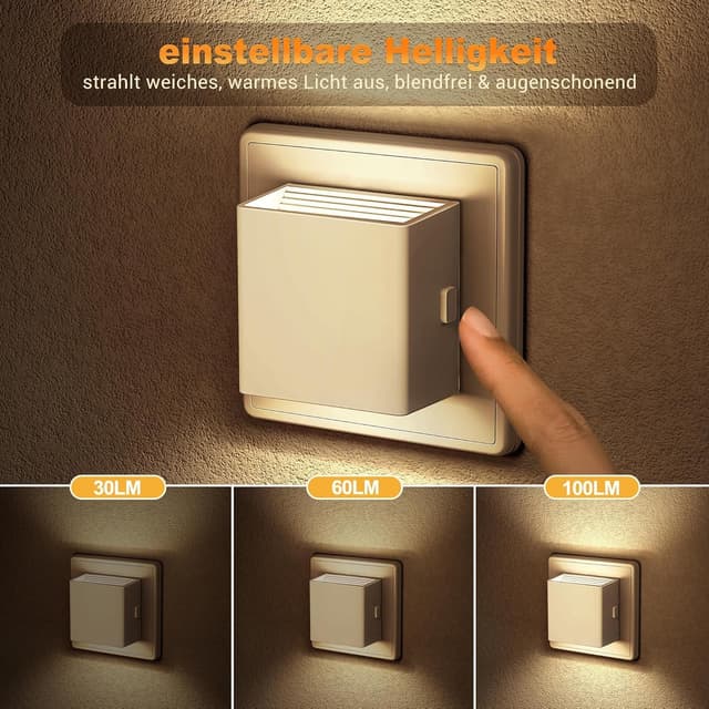 Detalle de Emeritpro Nachtlicht-Steckdose mit Dämmerungssensor (3000K, dimmbar), 4er-Set, 1W