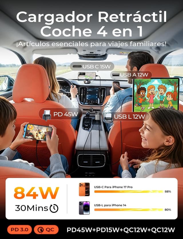 Thumbnail 3 de LISEN Cargador Coche Retráctil 84W