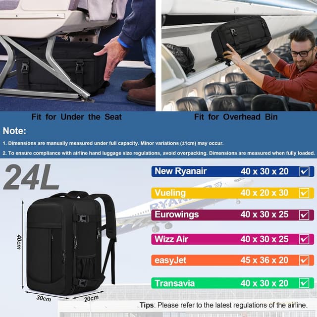 Thumbnail 1 de Mochila Viaje 40x30x20 para Ryanair, Vueling, Mochila Cabina 40x20x30 Mochila Viaje Cabina Avion con Compartimento Impermeable 24L Equipaje de Mano Bolsa Portatil 14 Pulgadas para Trabajo, Viajes