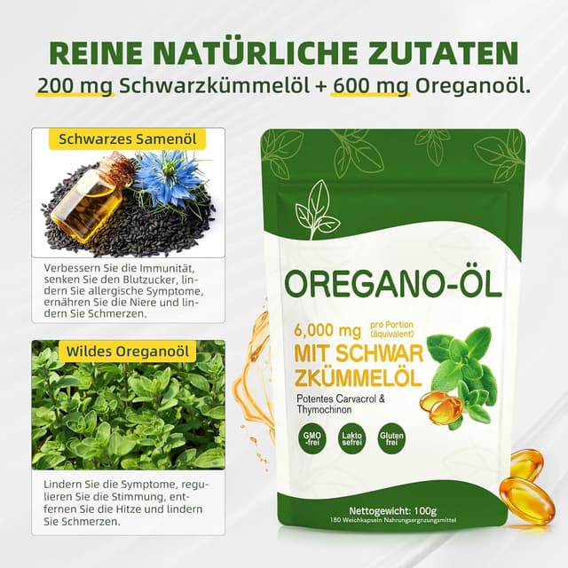 Detalle 2 de Oregano Öl Kapseln 6000 mg, 180 Softgels