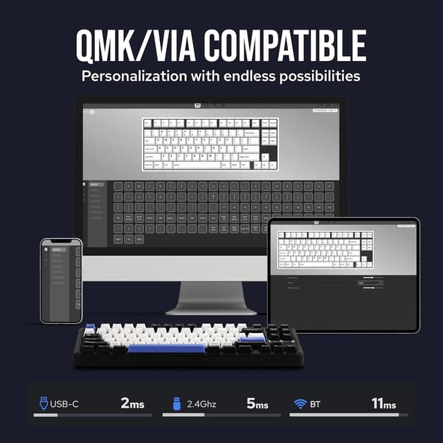 Detalle de EPOMAKER TH85 QMK/VIA Wireless Gaming Keyboard (Tri-Mode, Hot-Swappable, Creamy Jade Linear Switches)