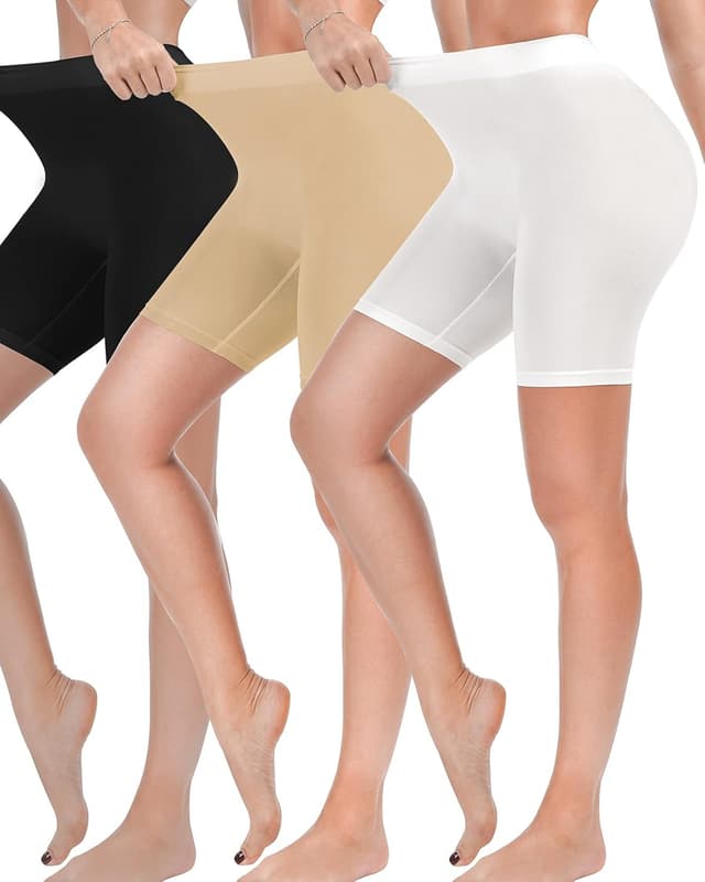 Detalle de Damen Radlerhose/Shorts im 3er-Pack – nahtlos & anti-scheuern (unter Kleider, Röcke, Yoga/Fitness)